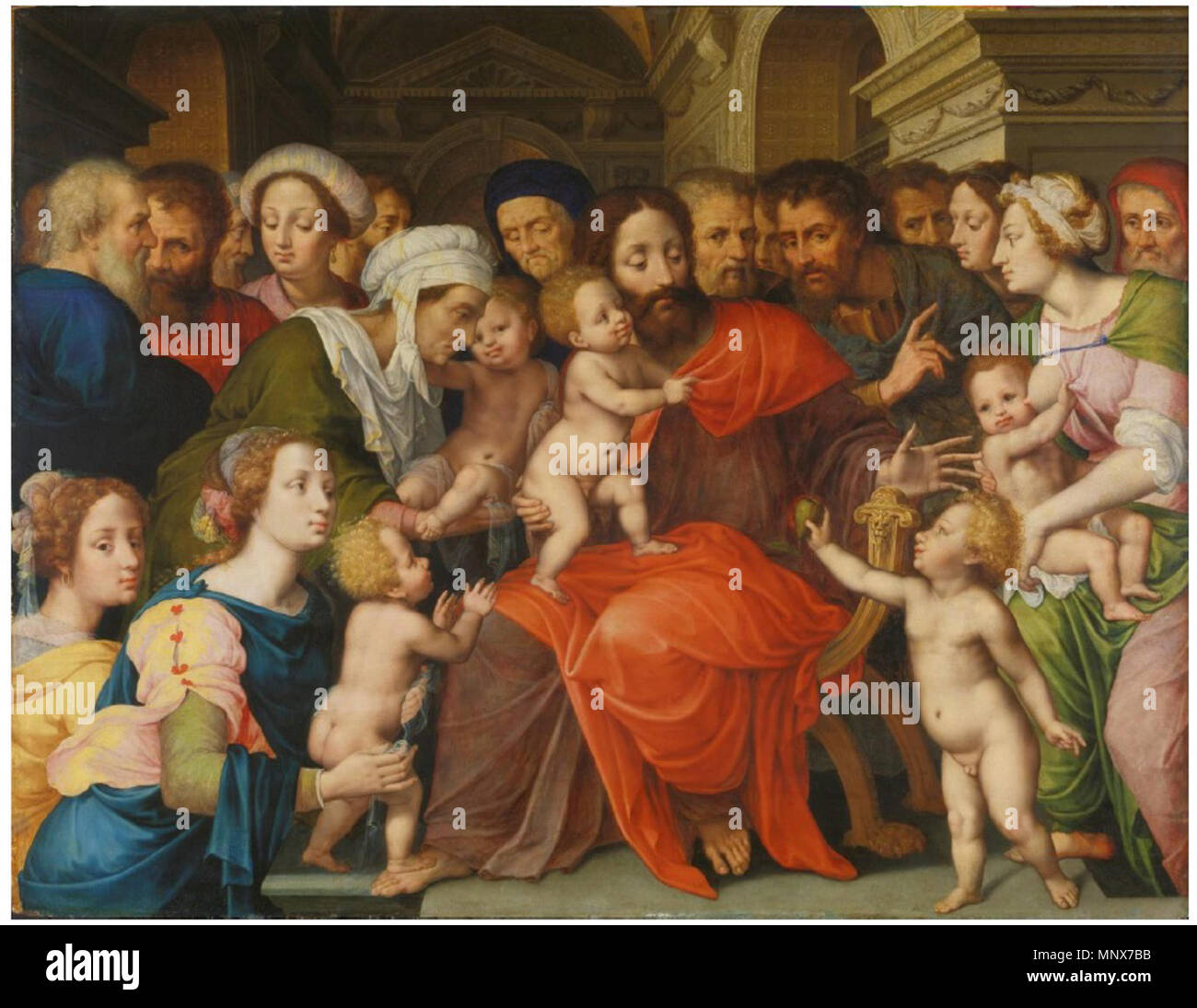 Christ Blessing the Children   1538.   1110 Vincent Sellaer - Christ Blessing the Children Stock Photo