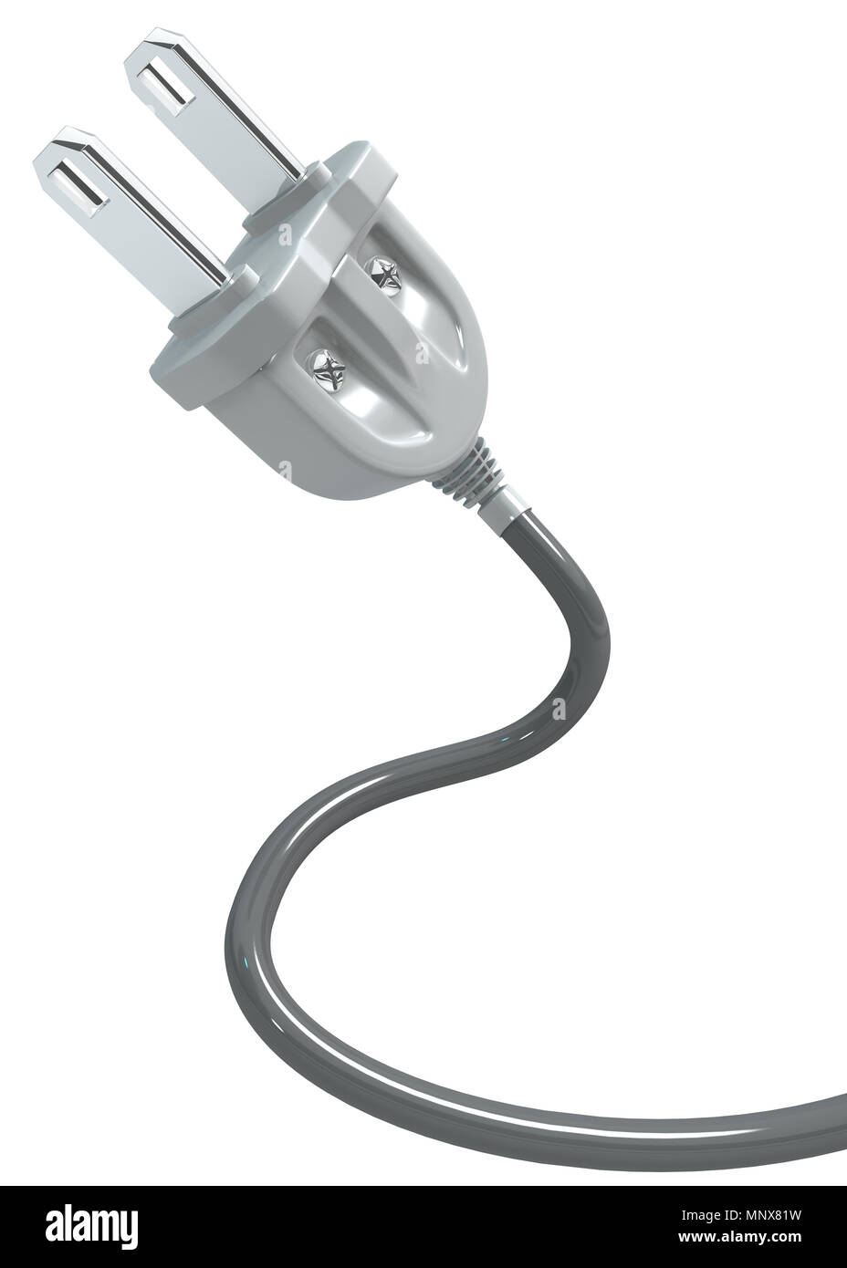 Electric power cable plug flat, 3d illustration, isolated, horizontal ...