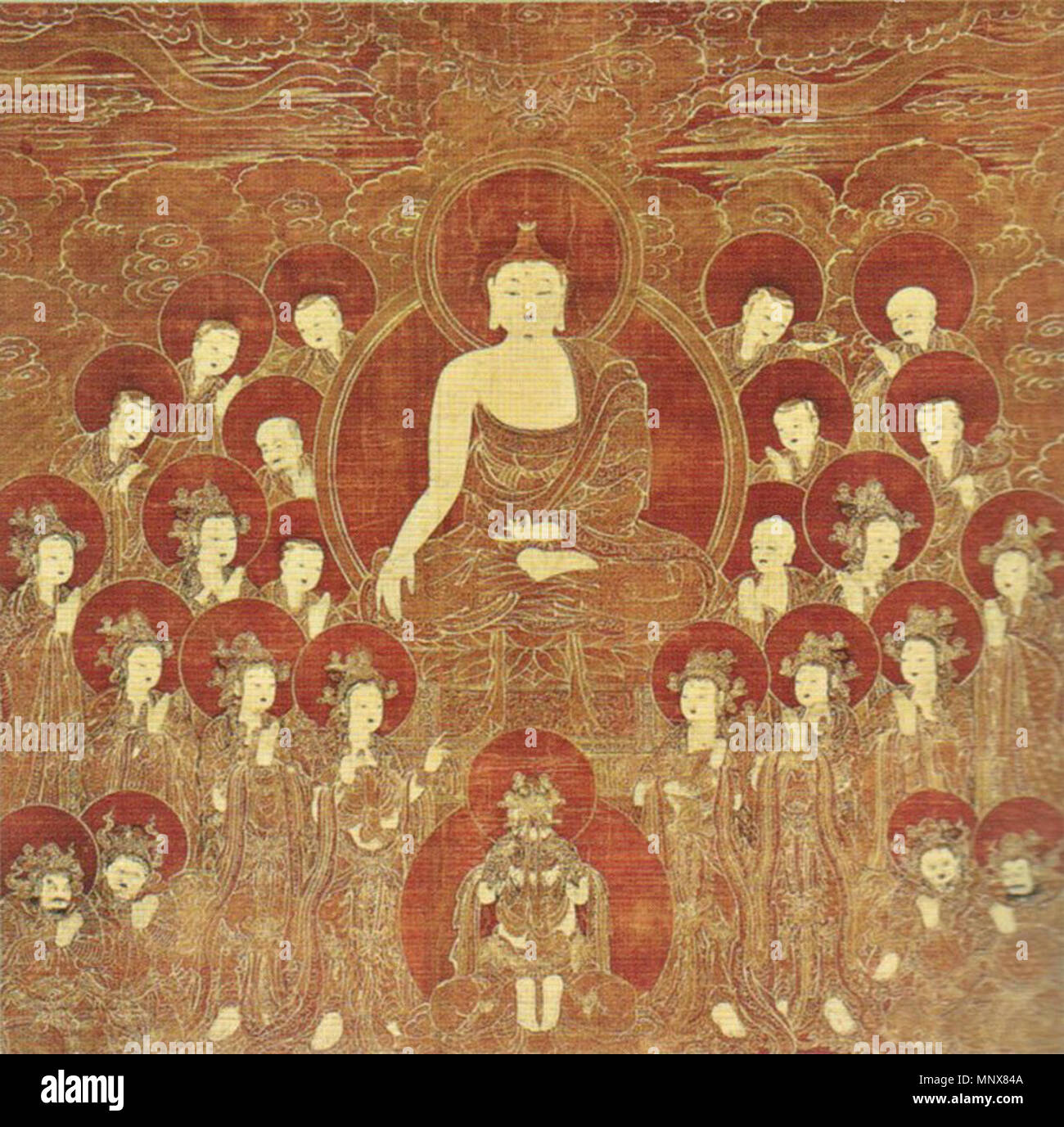 1114 Shakyamuni and the Eight Great Bodhisattvas, Korea, Chosôn Dynasty, 16th Cent., ink, color &amp; gold on silk Stock Photo