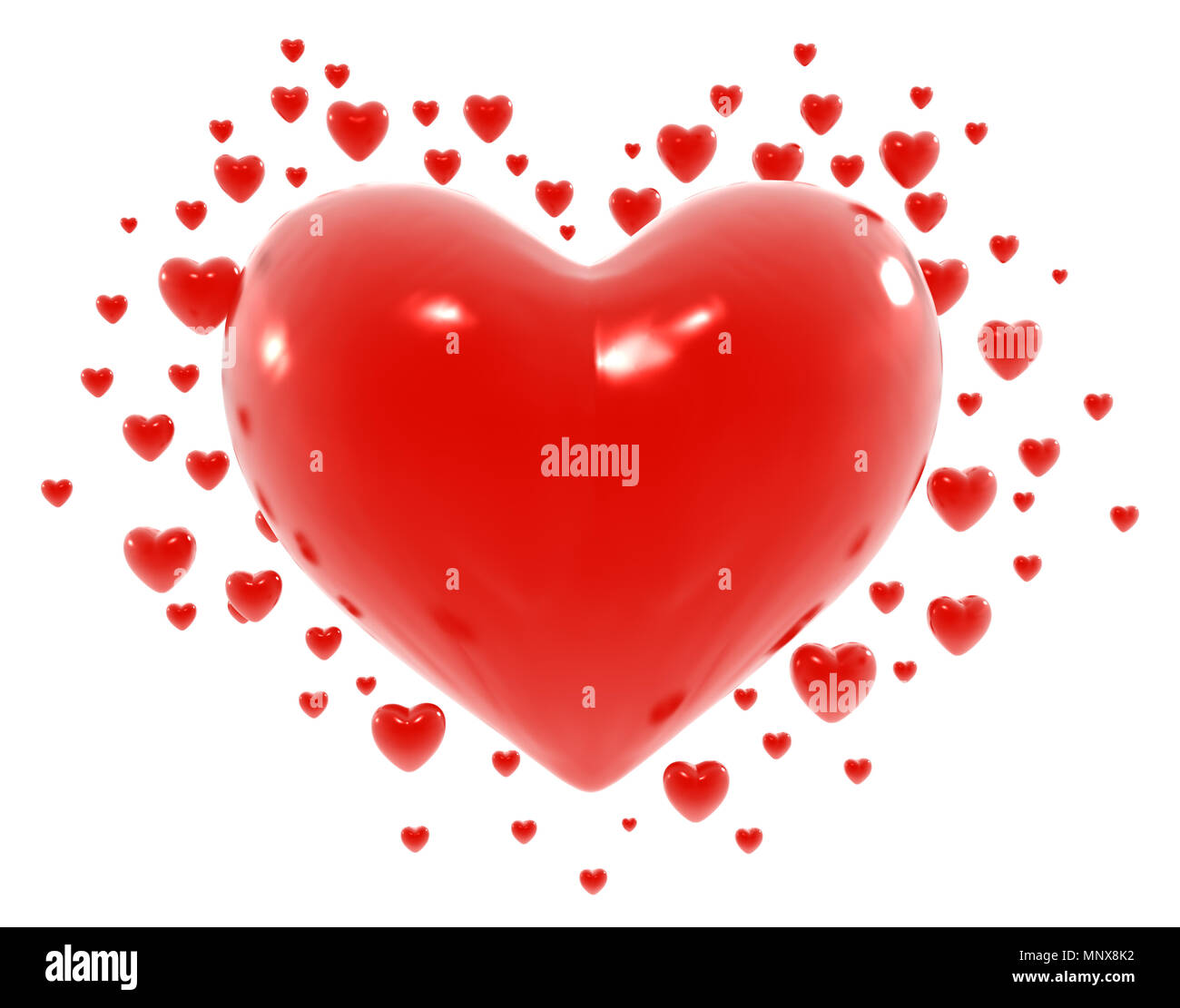 Symbol red hearts, valentine 3d illustration, isolated, horizontal, over white Stock Photo