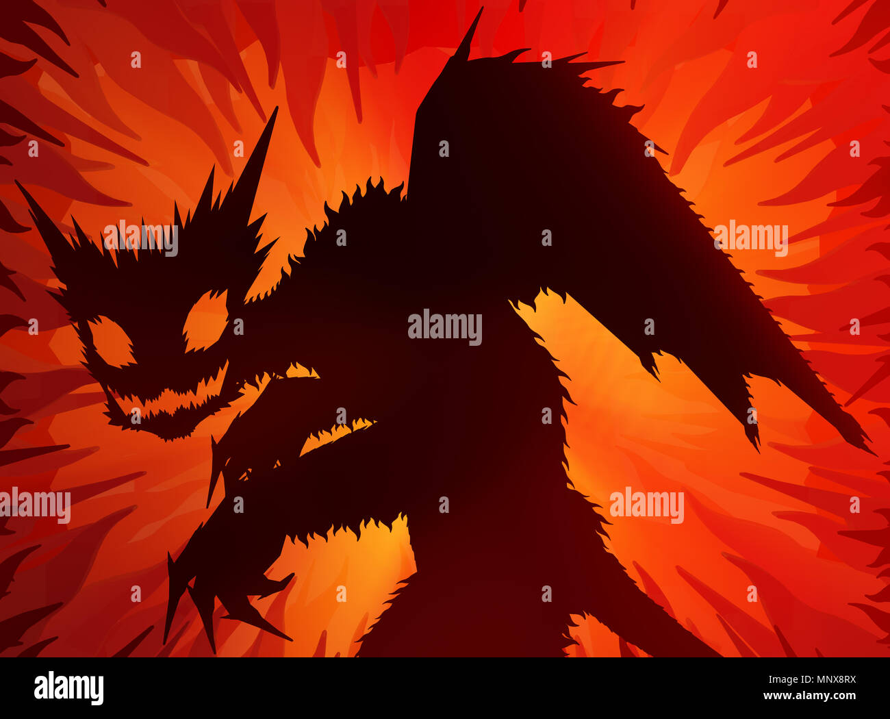 Inferno devil monster Halloween cartoon color light 3d illustration, horizontal Stock Photo