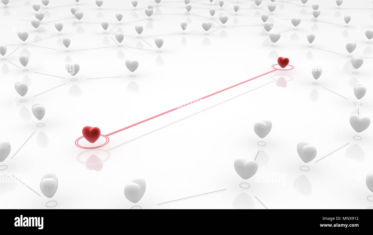 Small linked red hearts, 3d abstract, horizontal Stock Photo