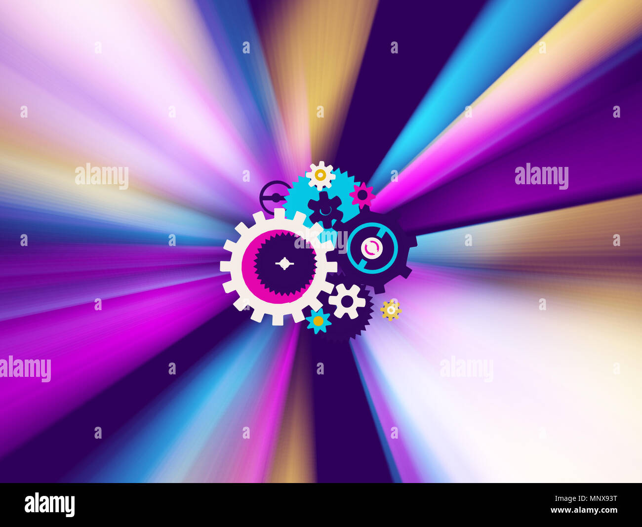Mechanism Color Color light spectrum 3d illustration, mechanism gears center ...