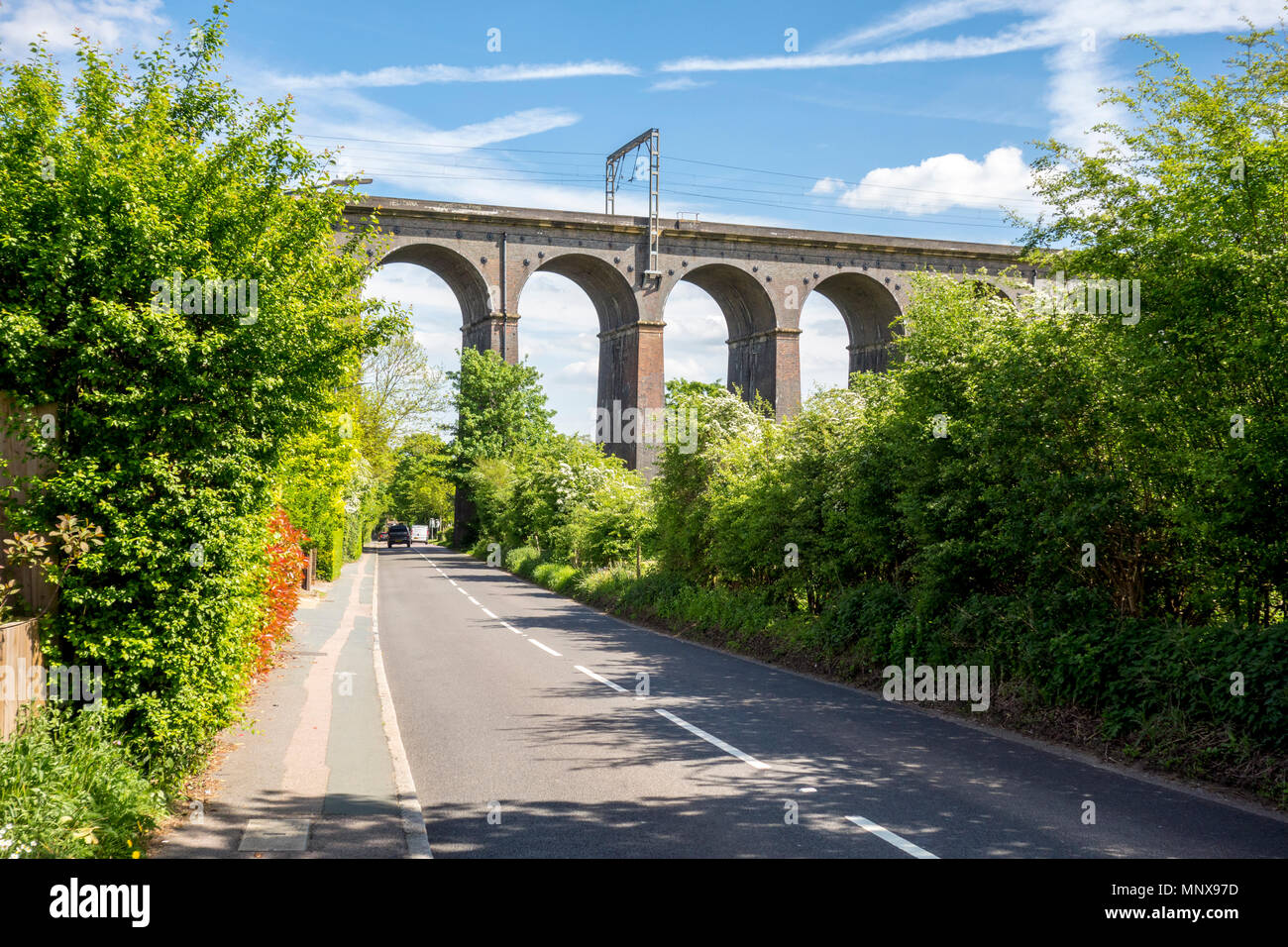 View of Welwyn Viaduct / Digswell Viaduct, Victorian railway viaduct by William Cubitt, Welwyn Garden City, Hertfordshire, UK Stock Photo