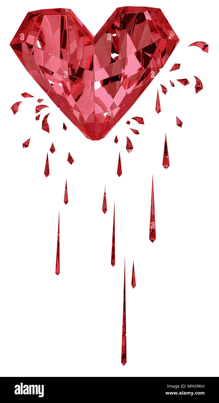 Ruby red gem bleeding heart surreal 3d illustration, vertical, isolated ...