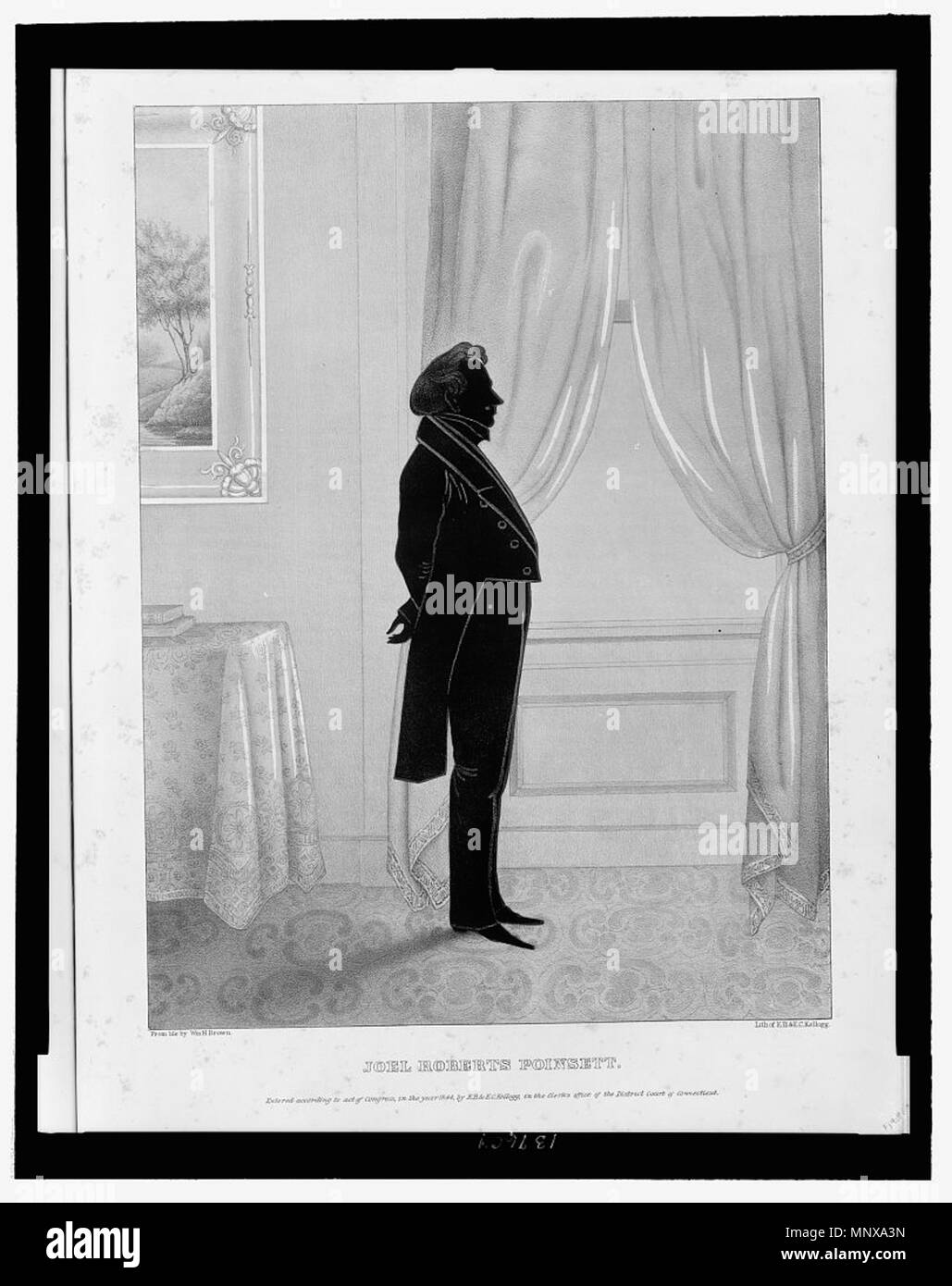 . English: A silhouette of Joel Roberts Poinsett by William Henry Brown. Silhouette shows Joel Roberts Poinsett in profile. Library of Congress Prints and Photographs Division . circa 1844. William Henry Brown (1808–1883) 1120 Silhouette of Joel Roberts Poinsett by William Henry Brown Stock Photo