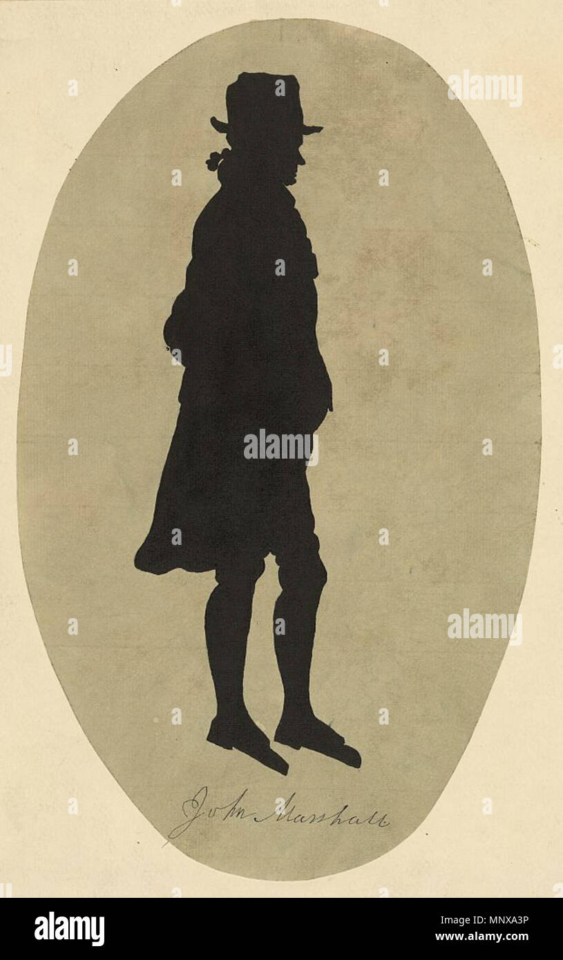 . English: A silhouette of John Marshall (1755-1835) by William Henry Brown. Silhouette shows John Marshall in profile. Library of Congress Prints and Photographs Division . circa 1835. William Henry Brown (1808–1883) 1120 Silhouette of John Marshall by William Henry Brown Stock Photo