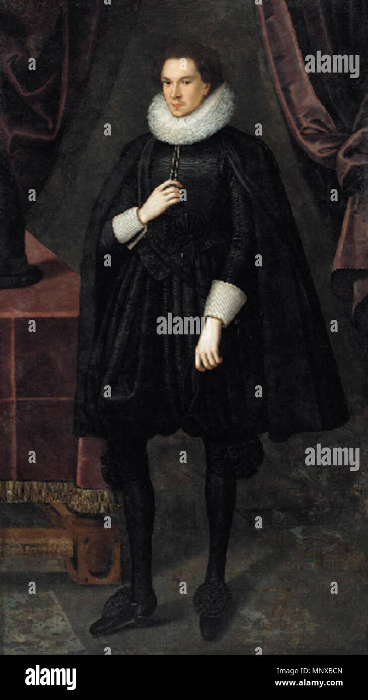 . Portrait of Sir Thomas Wentworth later 1st Earl of Strafford and Lord Lieutenant of Ireland, oil on canvas, 89½ x 50½ in. (227.4 x 128.3 cm.) . 1st quarter 17th century. Unknown artist, circle of Robert Peake the Elder 1125 Sir Thomas Wentworth later 1st Earl of Strafford Stock Photo