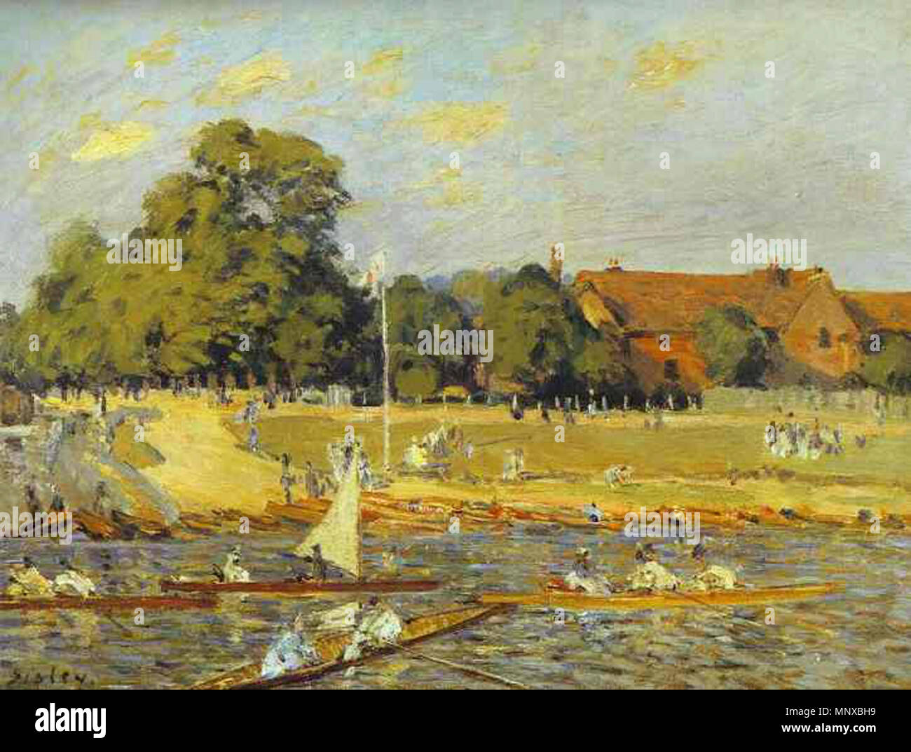 Regatta at Hampton Court Alfred Sisley (1839–1899) Alternative names Arthur  Sisley; a. sisley; Sisley; alfred sissley; sisley a. Description  French-British painter, lithographer and etcher Date of birth/death 30  October 1839 29