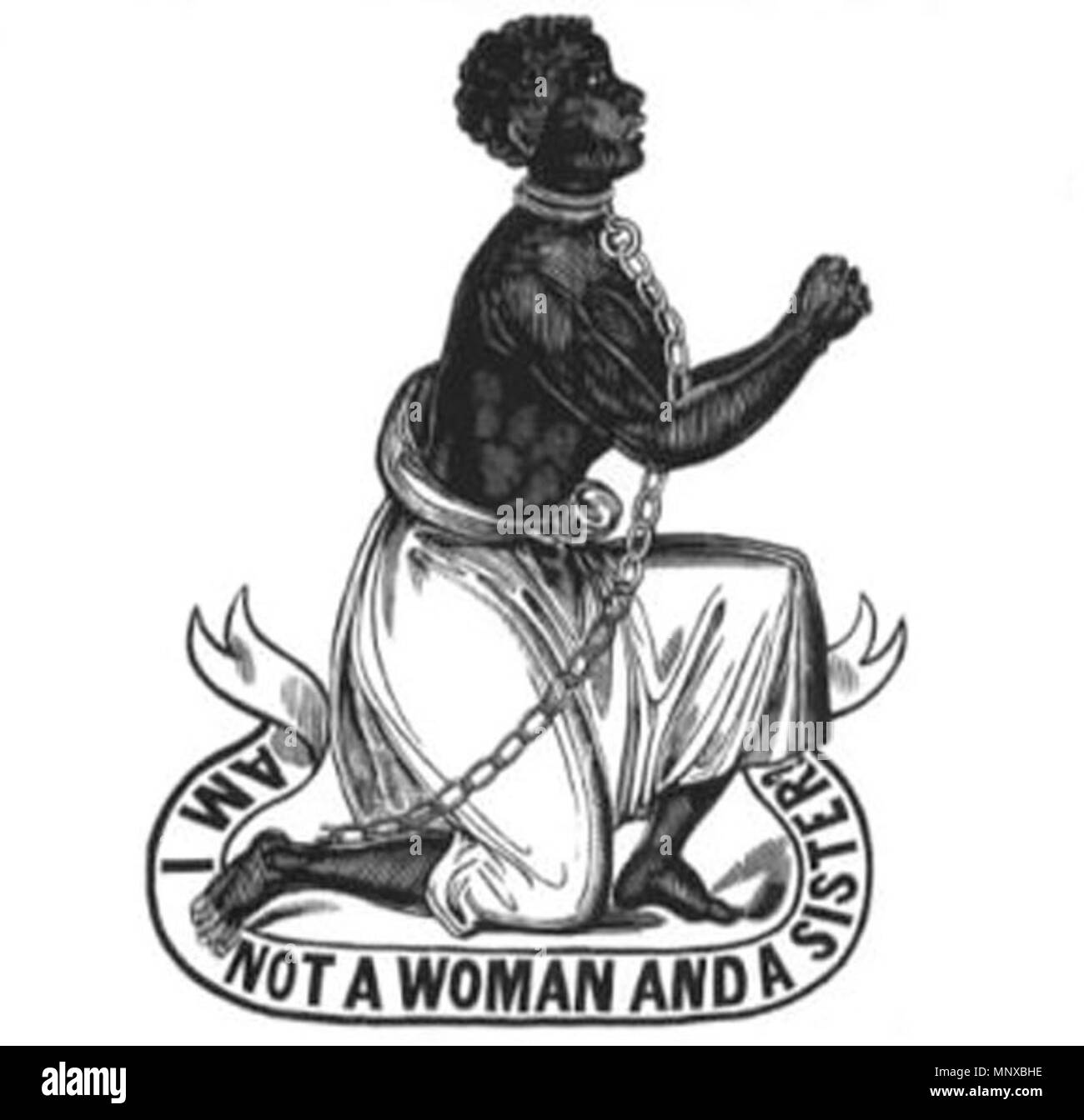 . Image of an antislavery medallion of the late 18th century, from the British Museum (female version of classic early abolitionist 'AM I NOT A MAN AND A BROTHER?' graphic). probable 19th century reproduction of 18th-century graphic; image was uploaded on '19:42, 28 March 2006' to en.wikipedia. Unknown; uploaded by en:User:Dumarest to en.wikipedia 1126 SisterSlave Stock Photo