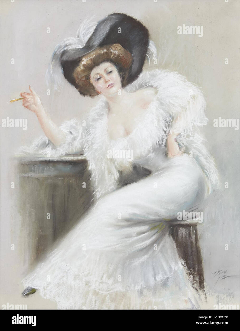 1129 Smoking lady - La Belle Époque (1900) Stock Photo