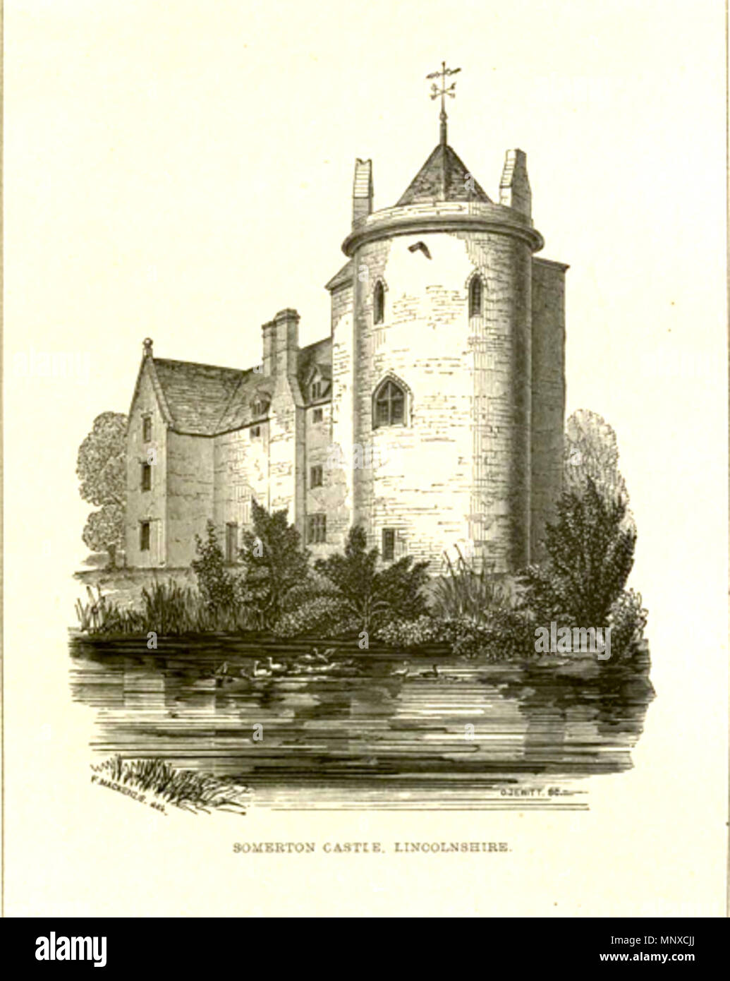 . English: Somerton Castle, Lincolnshire, seen from the southeast . 1 January 1850. F Mackensie 1131 Somerton, Boothby Graffoe, Stock Photo