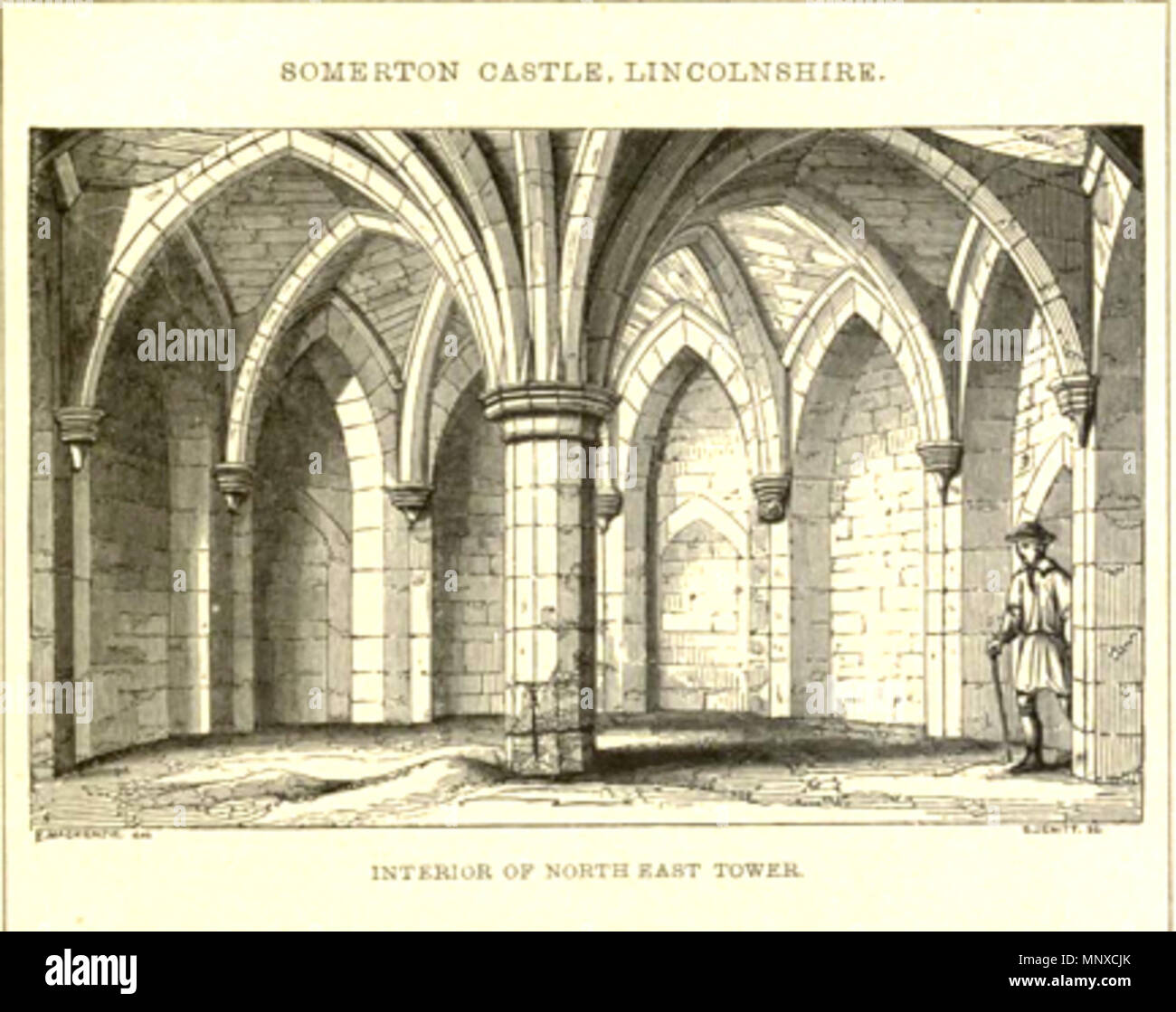 . English: Vault inside the northeast tower of Somerton Castle, Lincolnshire . 1 January 1850. Edward James Willson 1131 Somerton Castle, Boothby Graffoe, 02 Stock Photo