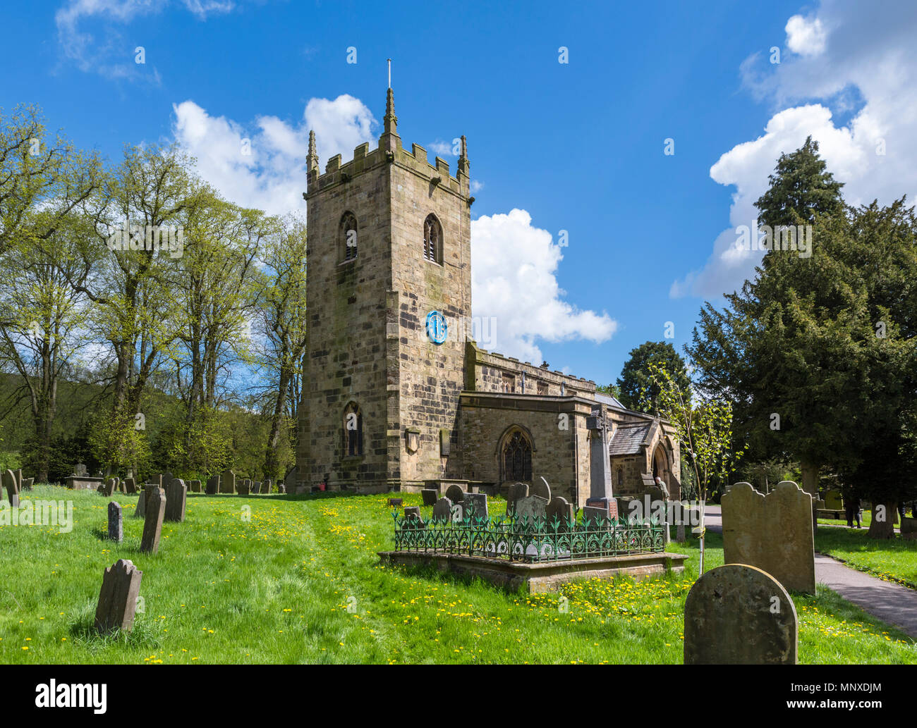 The Parish Church in Eyam, Peak District, Derbyshire, England, UK. Eyam  IS sometimes referred to as the Plague Village. Stock Photo