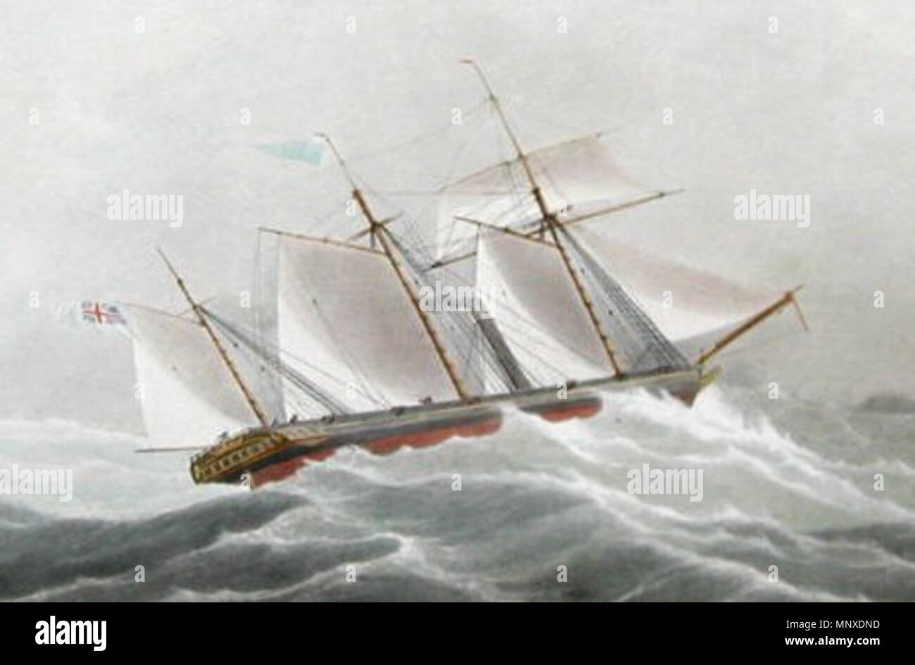 . English The screw steamer SS Archimedes at sea. Image cropped for