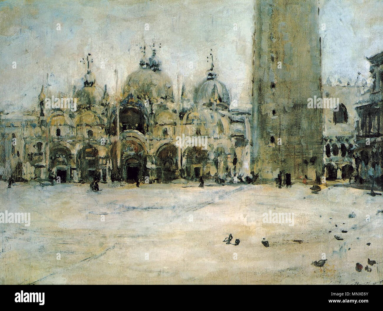 . St. Mark Plaza in Venice. Study. 1887. Oil on canvas. The Tretyakov Gallery, Moscow, Russia     Valentin Serov  (1865–1911)     Alternative names Russian: Валентин Александрович Серов  Description Russian painter  Date of birth/death 19 January 1865 (7 January 1865 in Julian calendar) 22 November 1911 (5 December 1911 in Julian calendar)  Location of birth/death Saint Petersburg Moscow  Work location Netherlands (1885); Belgium (1885); Germany (1855); Italy (1887); Paris (1889); Italy (1904); Greece (1907); Italy (1910); Paris (1910); Munich (1872 - 1873); Paris (1874 - 1875); Moscow (1878 - Stock Photo