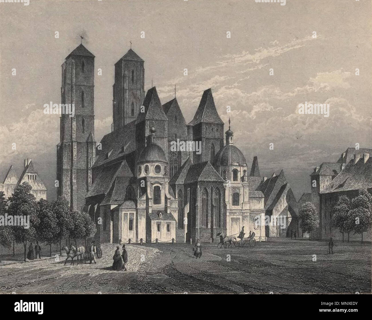 .  Deutsch: Der Dom zu St Iohann in Breslau. Stahlstich 19. Jahrhundert. . 19th century.   1139 Stahlstich Breslauer Dom Stock Photo