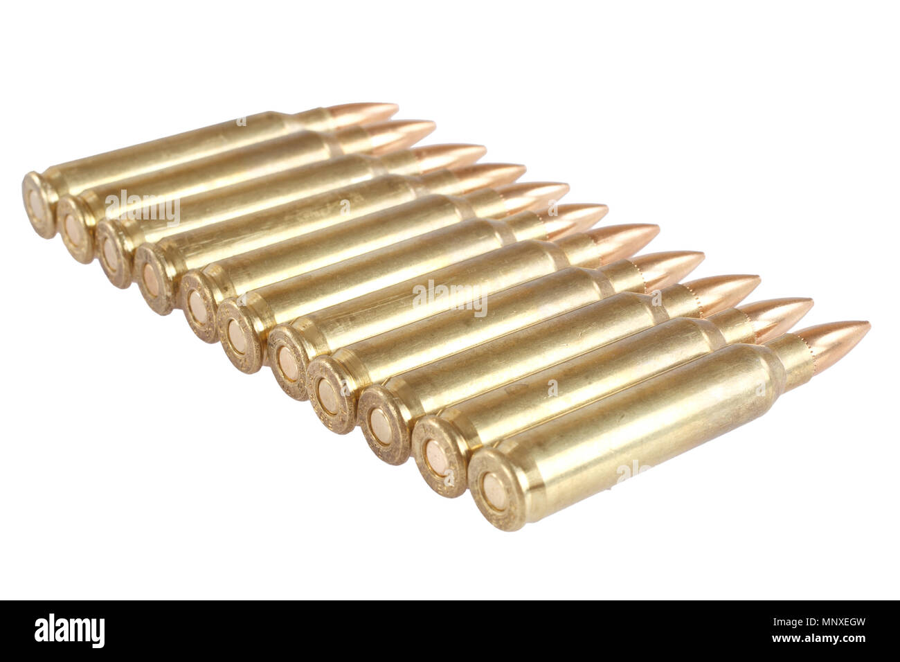 5.56×45mm NATO intermediate cartridges isolated on white Stock Photo