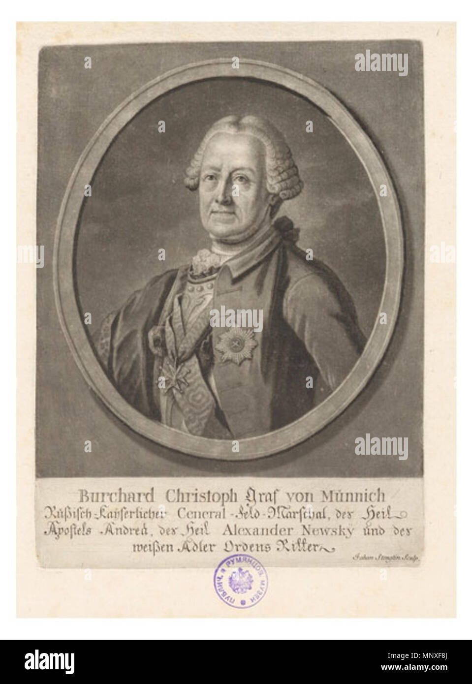 1143 Stenglin Münnich engraving after Buchholtz 1760s Stock Photo