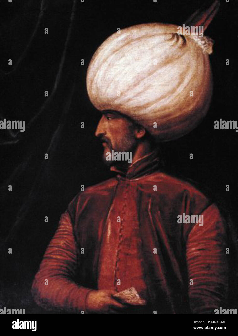. English: Suleiman the Magnificent, sultan of the Ottoman Empire at the height of its power, from 1520 to 1566; sixteenth-century painting by a member of the Venetian school . 20 July 2011. en:User:Erkistreet 1150 SuleimanIofOttomanEmpire Stock Photo