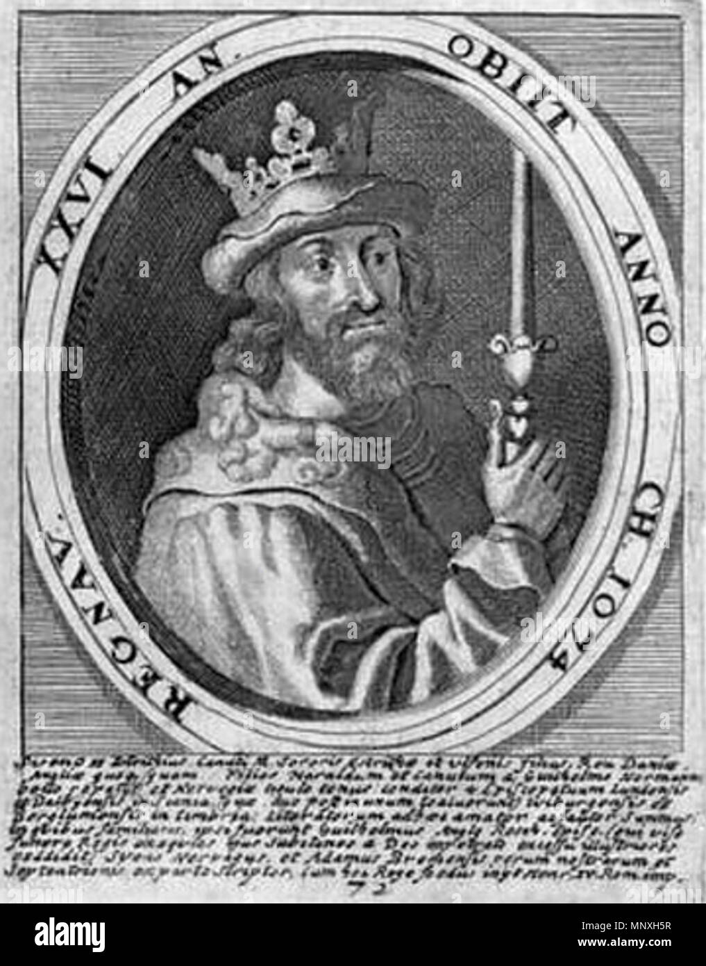 . English Danish king Svend Estridsen (1074), engraving . 1685