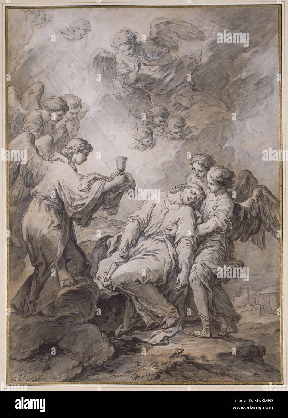The Agony in the Garden; Carle Vanloo (French, 1705 - 1765); about 1760; Pen and brown ink, brown and gray wash, heightened with white gouache, over black chalk; 46 x 33.2 cm (18 1/8 x 13 1/16 in.); 2000.62   The Agony in the Garden   circa 1760.   1168 The Agony in the Garden Stock Photo