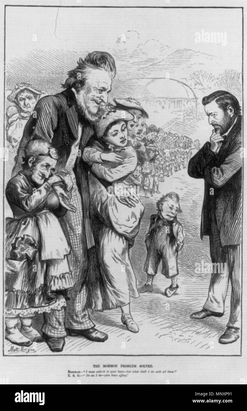English Cartoon Showing Brigham Young With Large Group Of Wives And Children Saying To Ulysses S Grant I Must Submit Your Laws English Cartoon Showing Brigham Young With Large Group Of Wives And Children Saying To Ulysses S Grant I Must Submit Your Laws