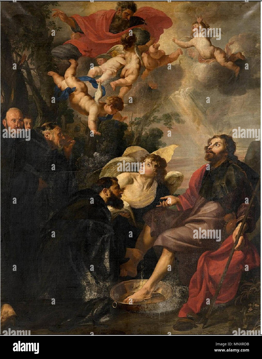 English: St Augustine of Hippo washes the feet of Christ   1636.   1184 Theodoor Rombouts - St Augustine of Hippo washes the feet of Christ Stock Photo