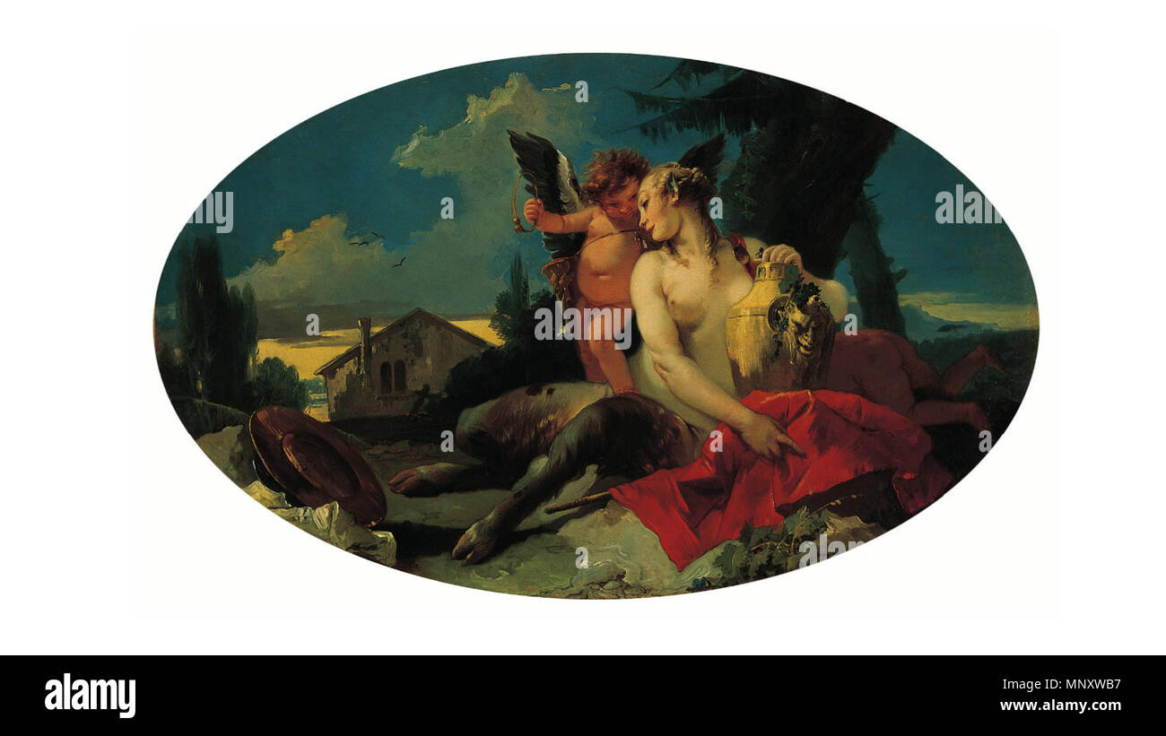 . Italiano: Artist: Giovanni Battista Tiepolo (Italian, 1696-1770) Title: Female Satyr with House, Child and a Putto Date: c. 1740-42 Medium: Oil on canvas, oval (one of a pair) Dimensions: 23-5/8 x 37-3/4 in. (60.0 x 95.9 cm) Credit Line: Norton Simon Art Foundation Accession Number: M.1980.06.1.P . 20 August 2016.   Giovanni Battista Tiepolo  (1696–1770)      Alternative names Gianbattista, Giambattista Tiepolo  Description Italian painter and engraver  Date of birth/death 5 March 1696 27 March 1770  Location of birth/death Venice Madrid  Work location Udine, Venice, Veneto, Würzburg, Madrid Stock Photo