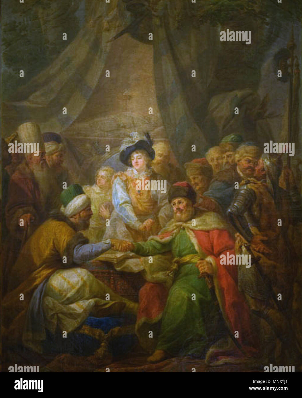 .  English: Treaty of Khotyn (1621) . 1796.    Marcello Bacciarelli  (1731–1818)     Alternative names Marceli Bacciarelli; Marcello bacciarelli  Description Italian-Polish painter, draughtsman and decorator Citizen of the Polish-Lithuanian Commonwealth (1768)  Date of birth/death 16 February 1731 5 January 1818  Location of birth/death Rome Warsaw  Work location Dresden (1753-1764), Warsaw (1756), Vienna (1764-1766), Warsaw (1766-1818)  Authority control  : Q380717 VIAF: 69862837 ISNI: 0000 0001 1029 0177 ULAN: 500013111 LCCN: nr91030832 GND: 124485790 WorldCat 1204 Treaty of Khotyn (1621) Stock Photo