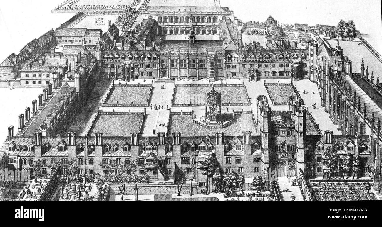 . Bird's eye view of Trinity College, Cambridge, with Great Gate and Great Court in the foreground, Nevile's Court and Wren Library in the background . 1690.   David Loggan  (1634–1692)    Description English artist and engraver  Date of birth/death August 1634 July 1692  Location of birth/death Gdańsk London  Authority control  : Q5236742 VIAF: 88085606 ISNI: 0000 0001 1856 4291 ULAN: 500030441 LCCN: n84133161 GND: 131599224 WorldCat 1205 Trinity College Cambridge 1690 Stock Photo