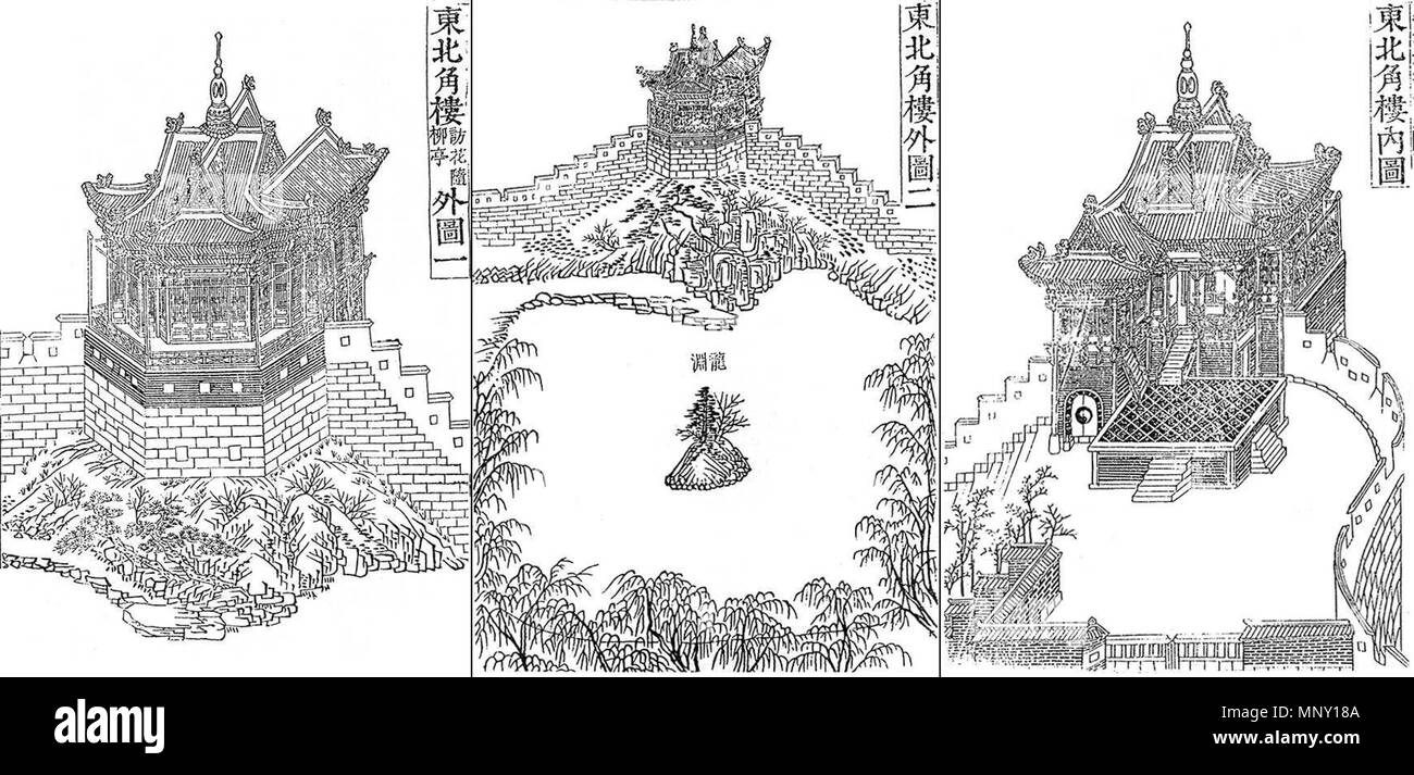 . English: The North-East Pavillon of the Hwaseong Fortress in the 1801 Uigwe . between 1792 and 1801. Unknown 1212 Uigwe-dongbuk-gangnu Stock Photo