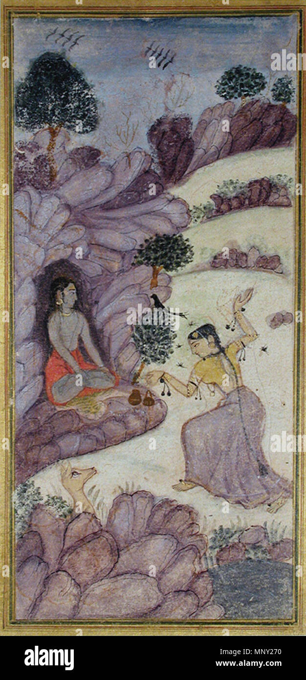 . English: Series Title: The Dialogue between Shuka and Rambha Suite Name: Rambha-Shuka Samvad Creation Date: ca. 1600 Display Dimensions: 8 5/8 in. x 3 7/8 in. (21.91 cm x 9.84 cm) Credit Line: Edwin Binney 3rd Collection Accession Number: 1990.778 Collection: <a href='http://www.sdmart.org/art/our-collection/asian-art' rel='nofollow'>The San Diego Museum of Art</a> . 6 September 2011, 14:29:07. English: thesandiegomuseumofartcollection 1216 Unyielding to Temptation- The sage Shuka Remains Unmoved as Rambha Dances. . . (6124563829) Stock Photo