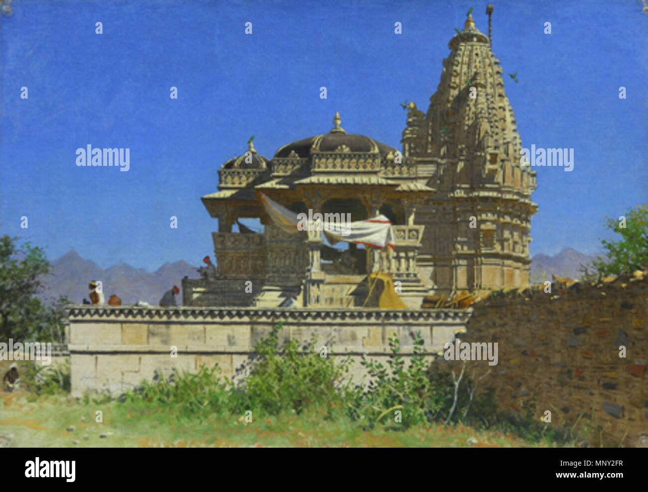 Brahmi temple in Udaipur   between 1874 and 1876.   1217 V. Vereshchagin. Brahmi temple in Udaipur Stock Photo