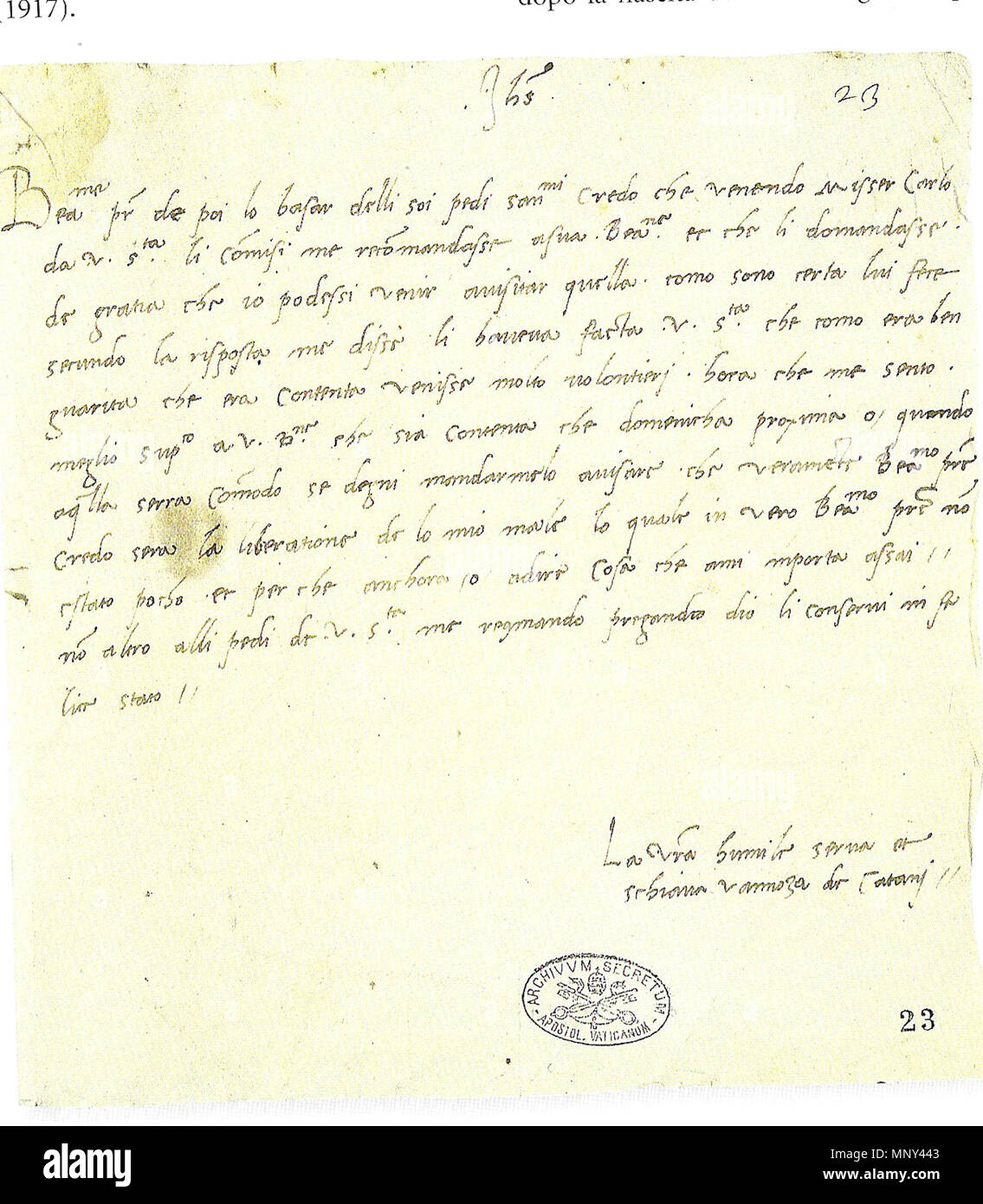 English Letter From Vanozza Da Cattanei The Mistress Of - 