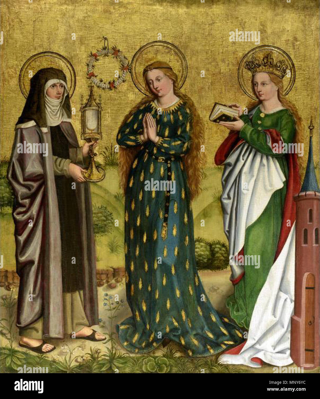 . Three Standing Female Saints Saint Clare, the Virgin Mary and Saint