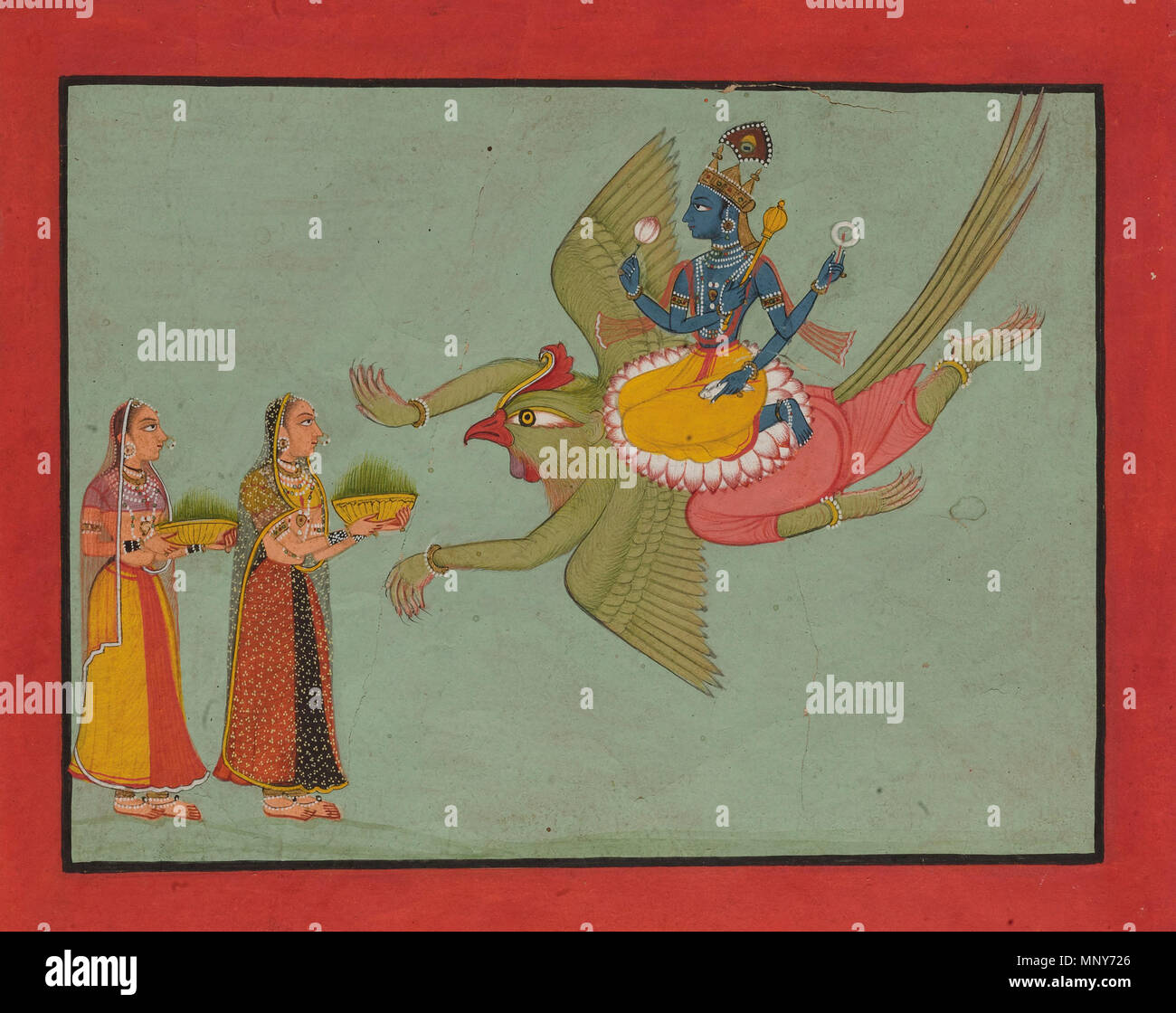 English Vishnu On His Vehicle Garuda Estimate 8 000 12 000 Usd Lot Sold 13 750 Usd Hammer Price With Buyer S Premium For A Similar Illustration Also From Bundi Depicting Garuda In Flight