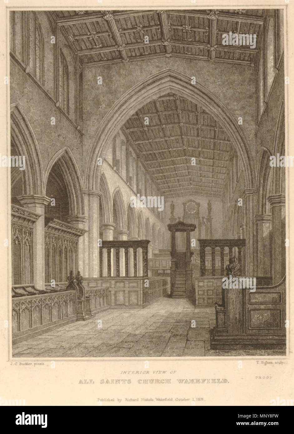 English Interior View Of All Saints Church Wakefield Etching And Engraving By The British Painter And Printmaker Thomas Higham After John Chessell Buckler 190 Mm X 141 Mm Courtesy Of The