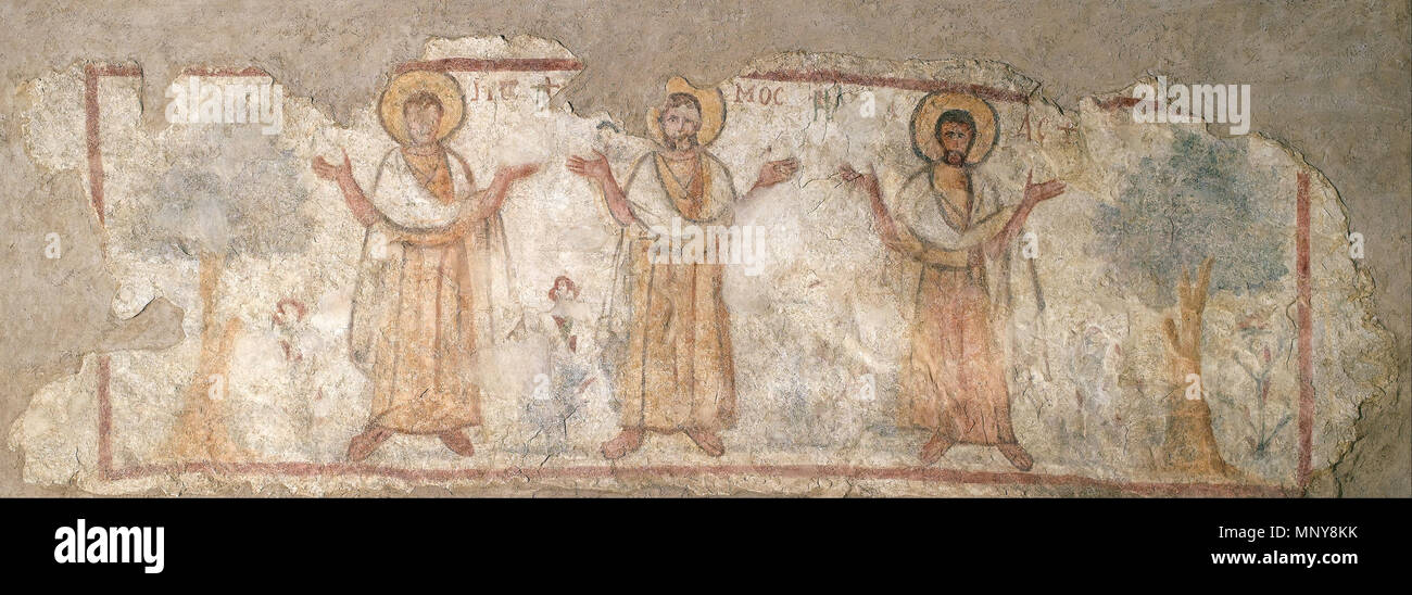 Wall painting depicting saints at worship   (late 6th – early 7th century CE - early 7th century CE).   1249 Wall painting depicting saints at worship - Google Art Project Stock Photo