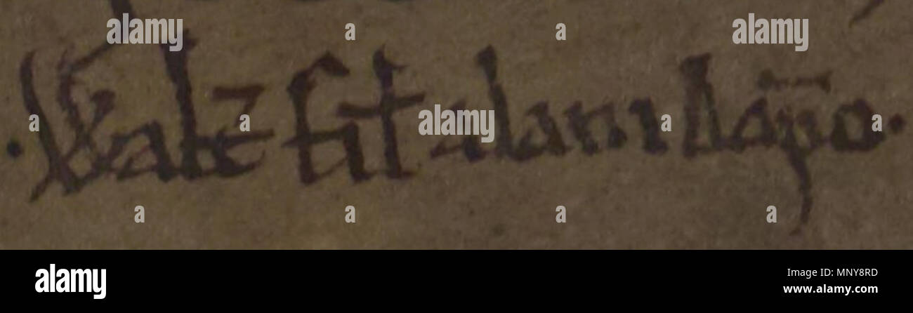 . English: The name and title of Walter fitz Alan, Steward of Scotland (died 1177) as it appears on a charter of Malcolm IV, King of Scotland (died 1165) to Holyrood Abbey. The excerpt reads: 'Walter filio alani Dapifero'. between 1161 and 20 September 1164. Unknown 1249 Walter fitz Alan Stock Photo