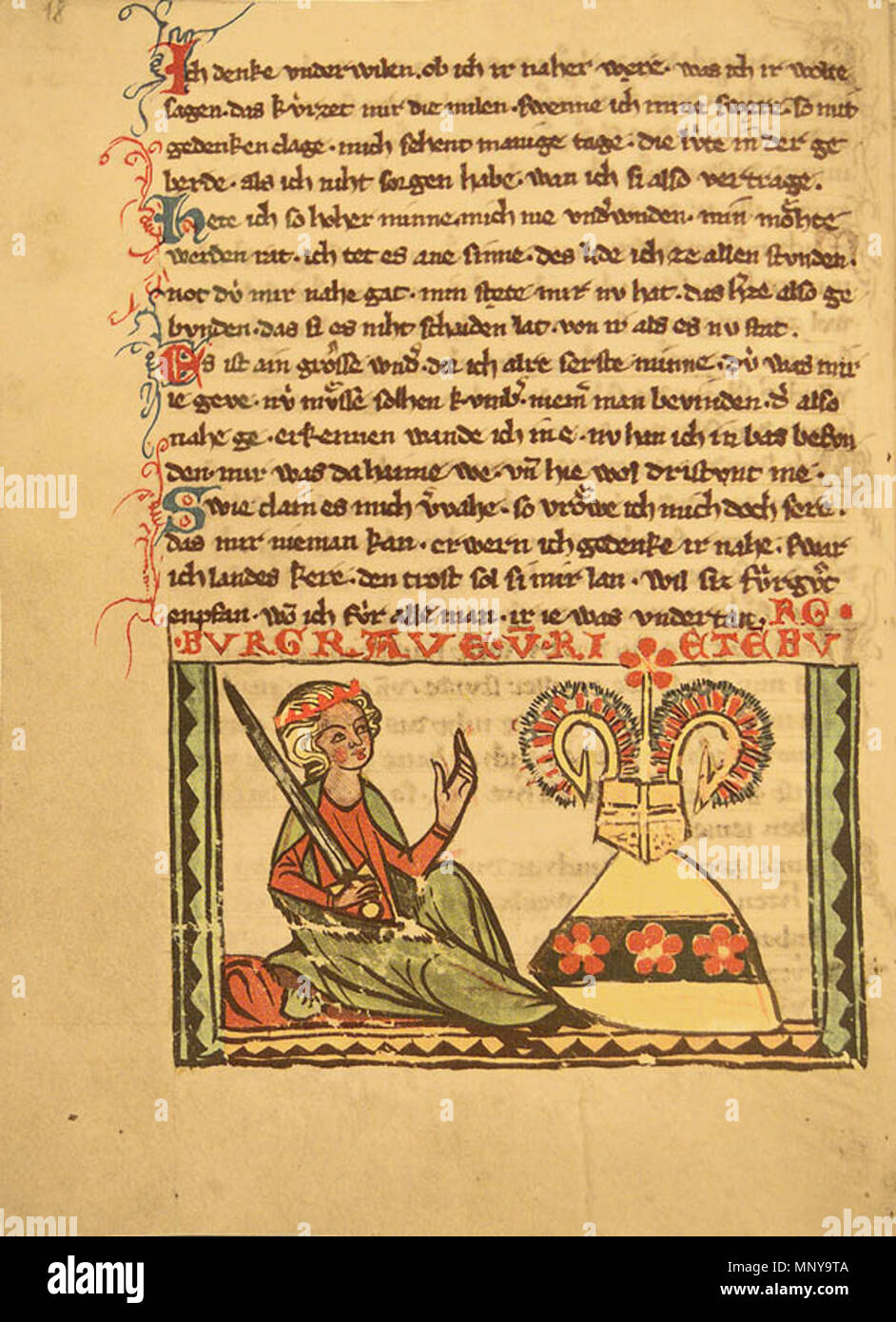 . Weingartner Liederhandschrift (also known as Stuttgarter Liederhandschrift), page 18 . 14th century. Stuttgart, WLB, HB XIII 1, fol. 18r 1254 Weingartner Liederhandschrift Seite 18 Stock Photo