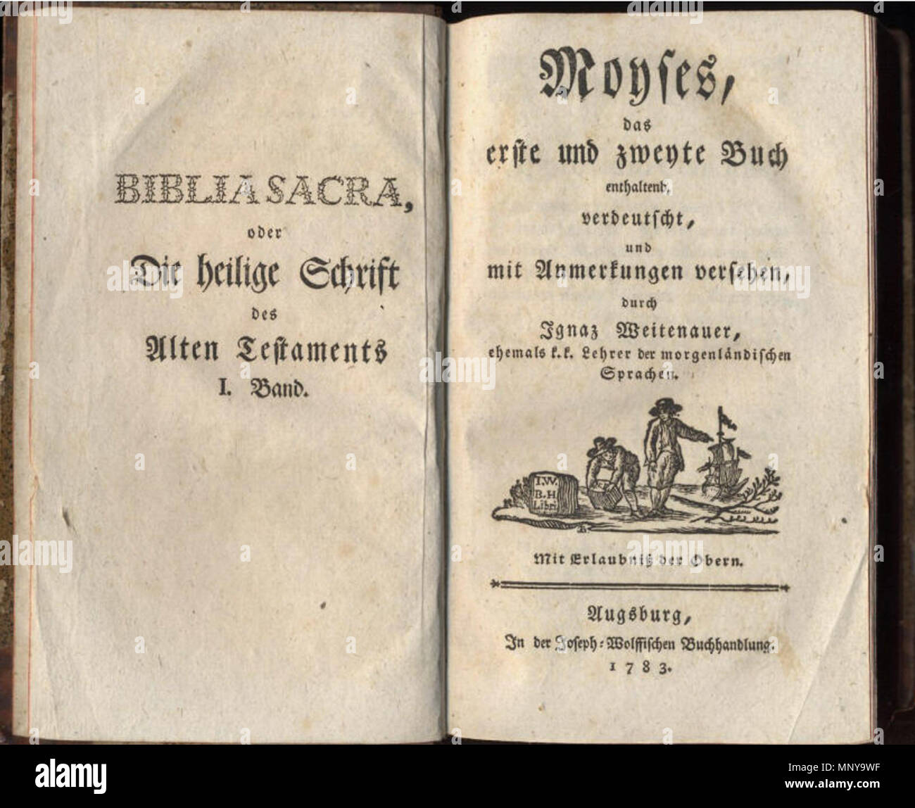 . Bible translation from the jesuit and professor for oriental languages Ignaz Weitenauer, printed at Joseph-Wolffische Buchhandlung, Augsburg 1783 . 1783. Ignaz Weitenauer 1254 Weitenauer-Bibel Stock Photo