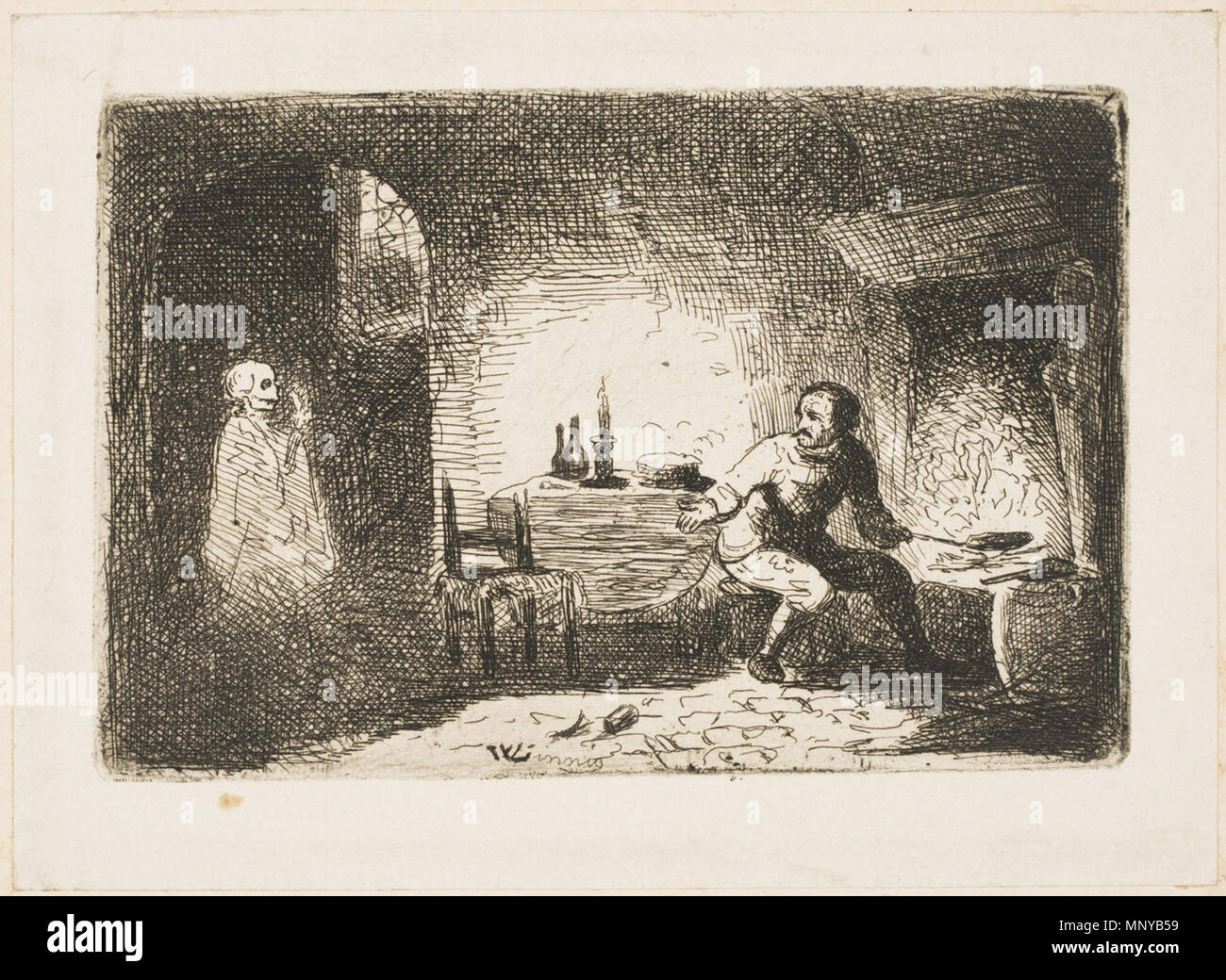 English: Death Appearing to a Cooking Man 1850s. 1260 Willem Linnig ...