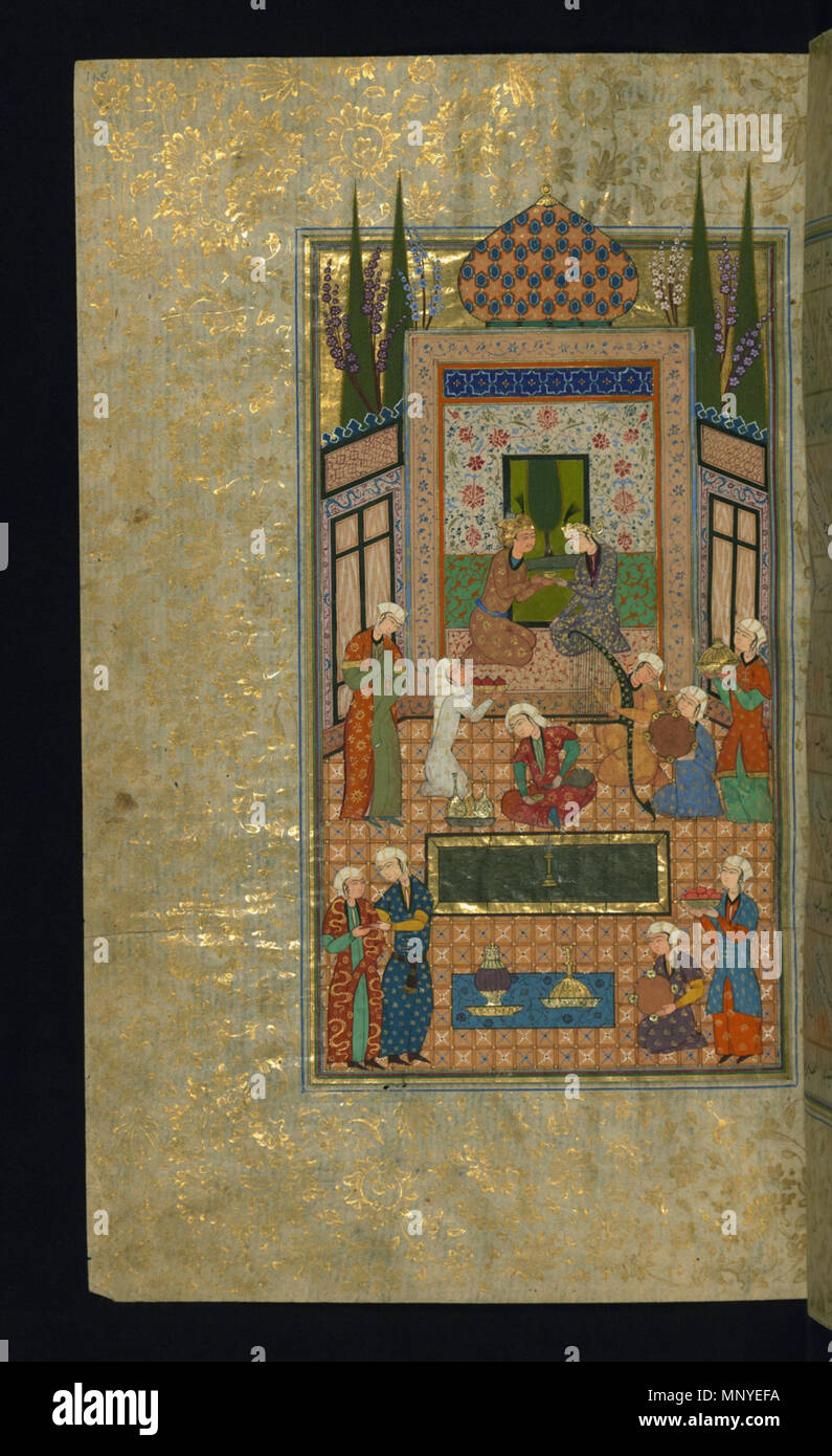 Yadkar al-Katib. 'Bahram Gur in the Sandal-wood Pavilion,' 934-935 AH/AD 1528-1529. ink and pigments on laid, non-European paper. Walters Art Museum (W.607.165A): Acquired by Henry Walters. W.607.165A 1277 Yadkar al-Katib - Bahram Gur in the Sandalwood Pavilion - Walters W607165A - Full Page Stock Photo