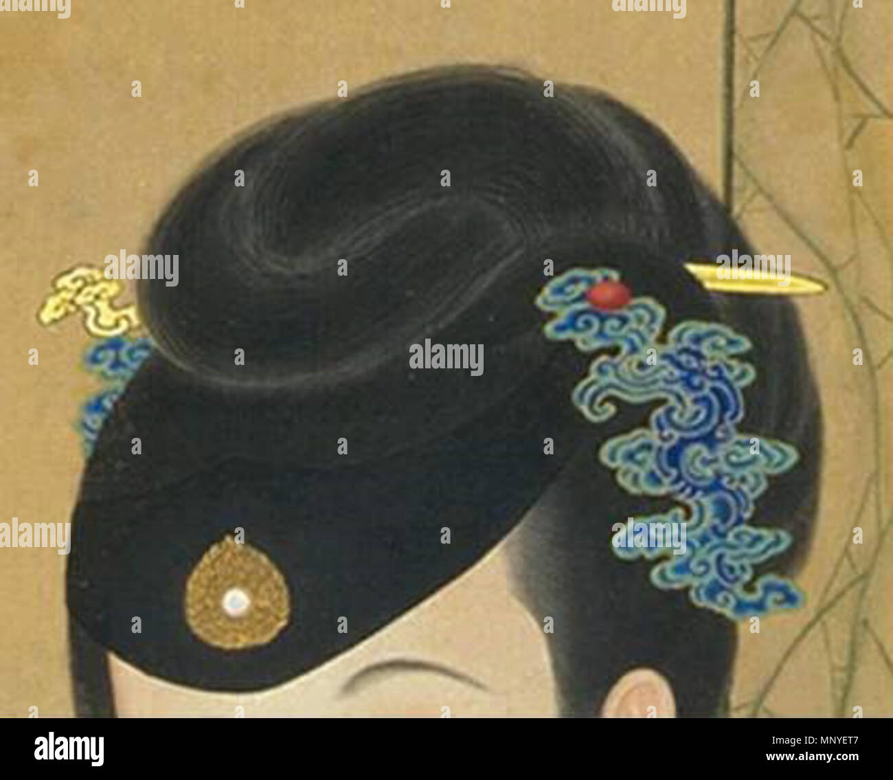 中文: 故宫博物院藏品，清《雍正十二美人图》之持表对菊. before 1732