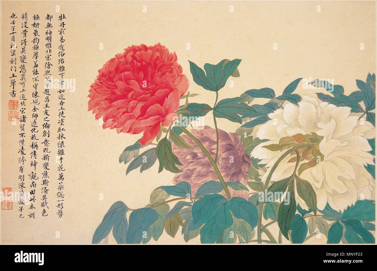 English Peonies 中文 牡丹 English A Painting Of Peonies By Chinese Artist Yun Shouping Qing Dynasty Francais Pivoines Encre Et Couleurs Legeres Sur Papier Feuille D Un Album Realise Avec Wang