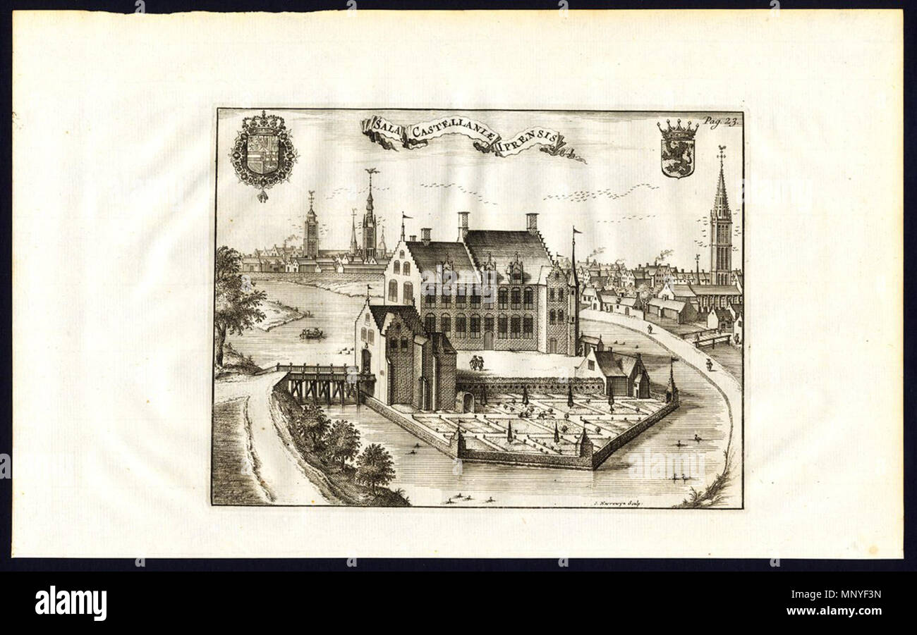. English: The former Zaalhof in Ypres (Belgium). Engraving by Jacobus Harrewijn used for the Chorographia Sacra Brabantiae of Antonius Sanderus. circa 1650. Jacobus Harrewijn 1280 Zaalhof Stock Photo