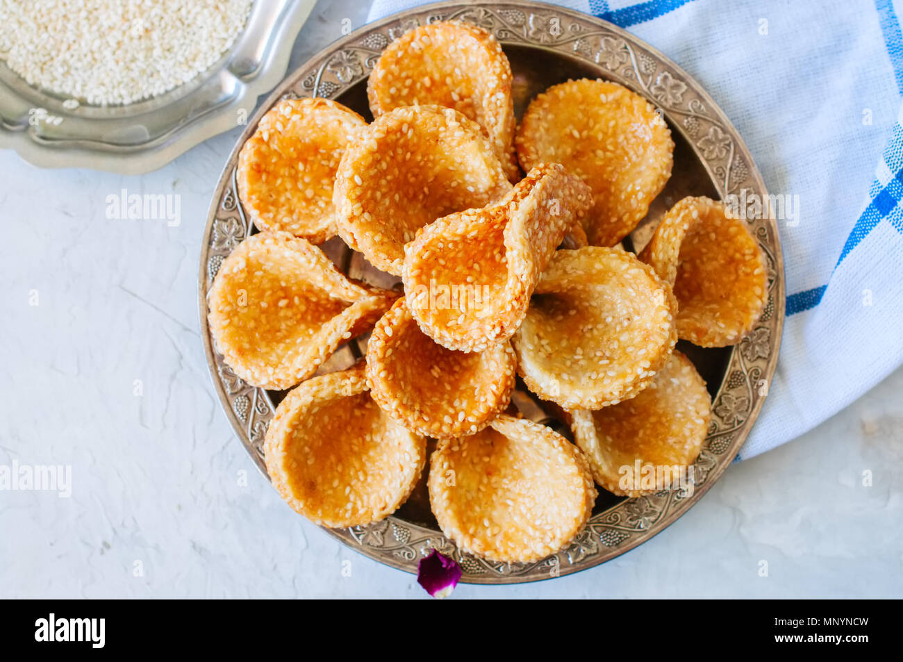 Honey and sesame babouches popular arabic dessert. Arabic and middle