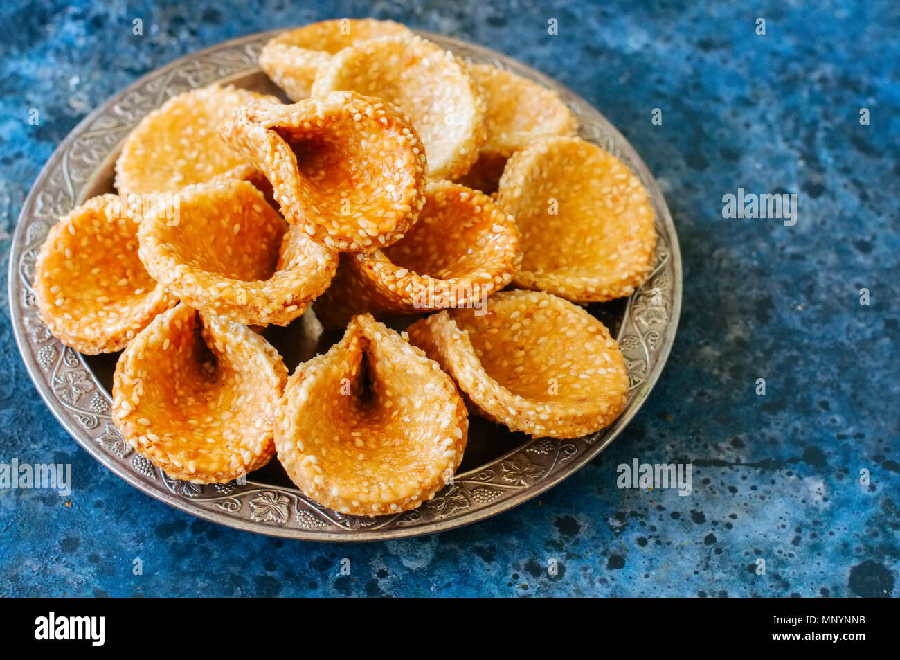 Honey and sesame babouches popular arabic dessert. Arabic and middle