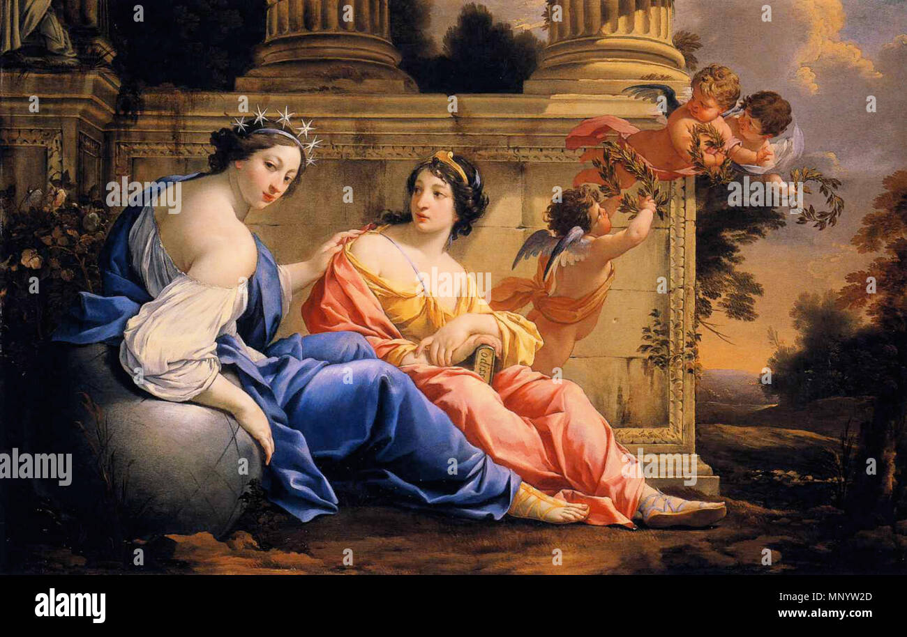 The Muses Urania and Calliope  circa 1634.   1122 Simon Vouet - The Muses Urania and Calliope Stock Photo